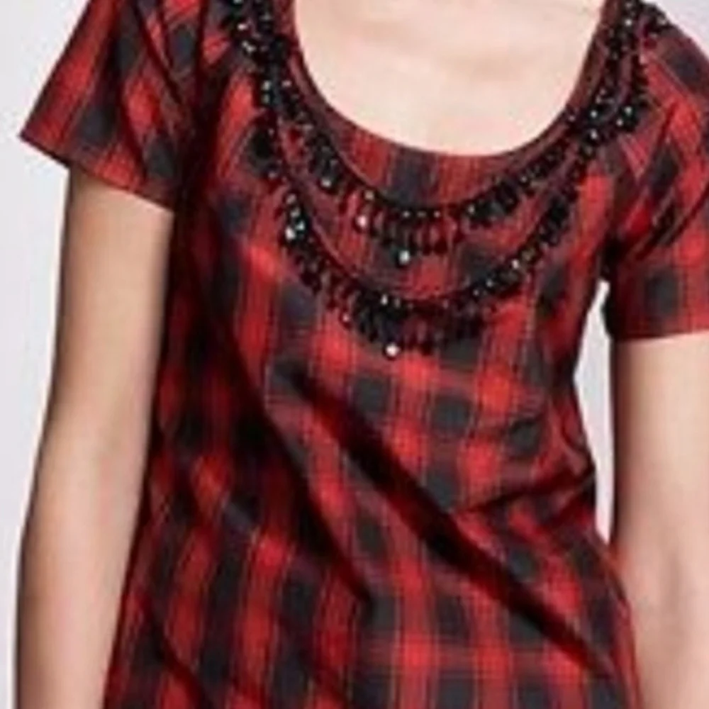 J. Crew Red and Black Silk Plaid Blouse